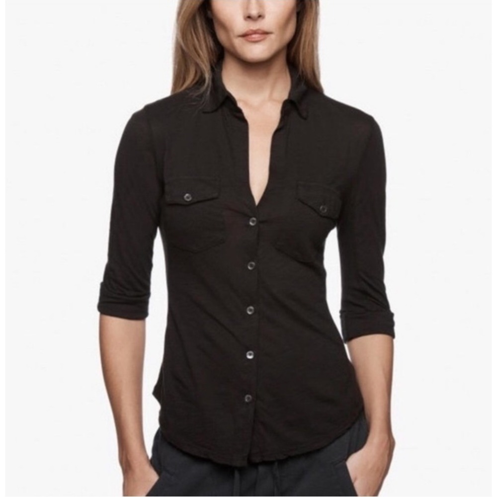 Standard James Perse Button Down Shirt Black 100% Cotton 90s Minimalist Y2K Edgy